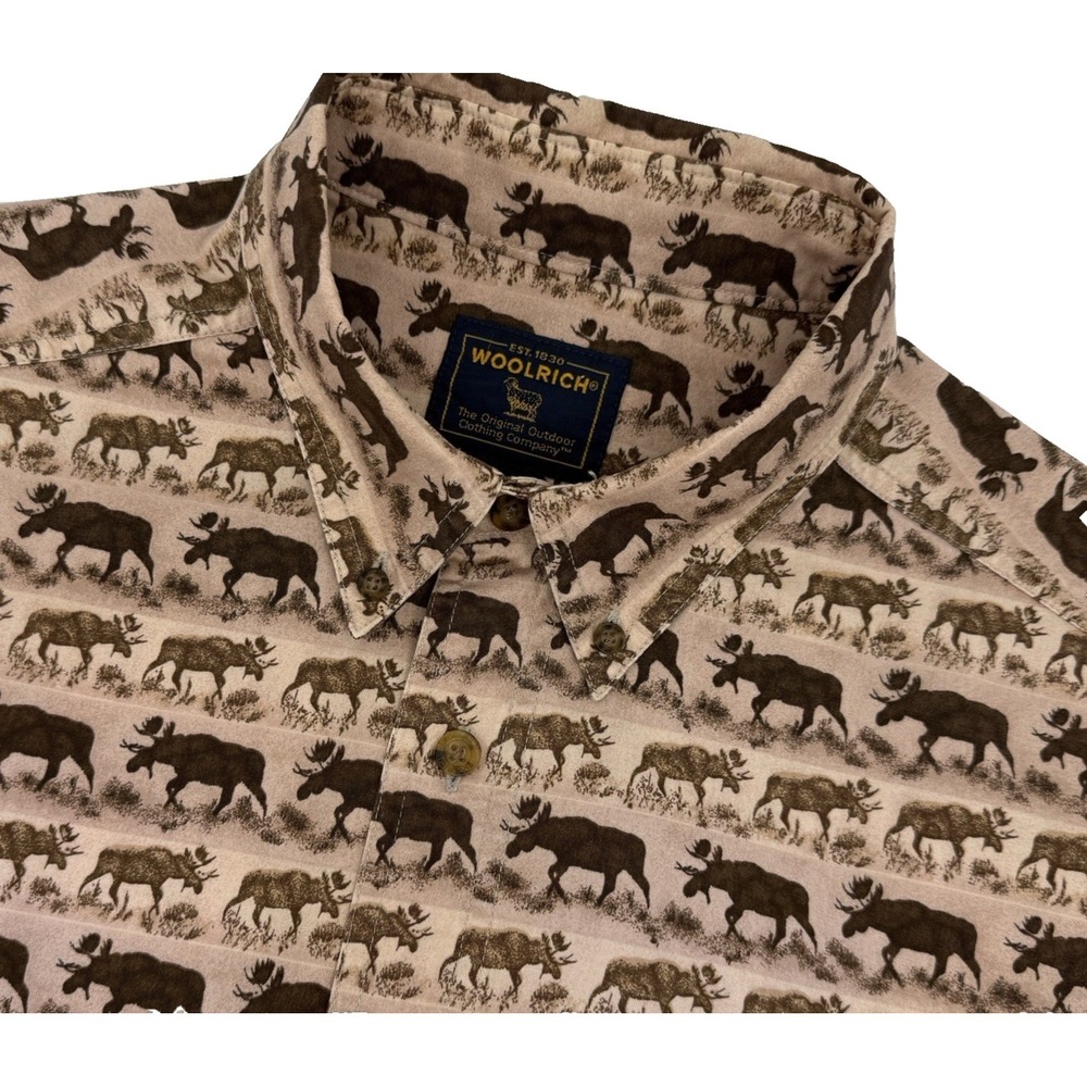Woolrich Bison Moose Shirt Mens Large Wildlife PrintButton Down Cotton Vintage